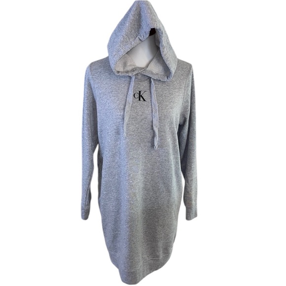 Calvin Klein Grey Monogram Logo Hoodie Dress Size Medium - Picture 6 of 17